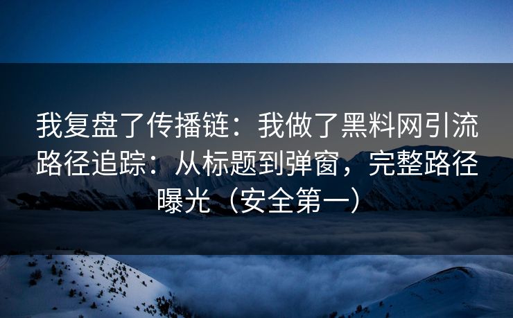 我复盘了传播链：我做了黑料网引流路径追踪：从标题到弹窗，完整路径曝光（安全第一）